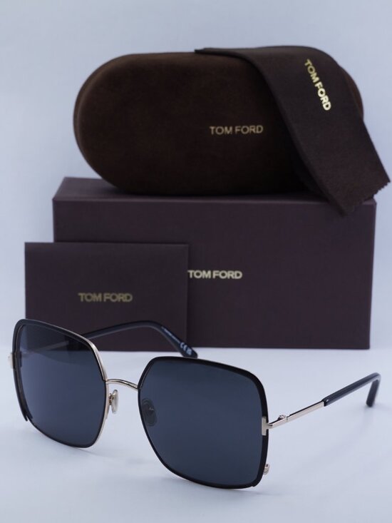 Tom Ford Raphaela FT1006 02A Sunglasses Black/Gold Square Frame, Smoke Lenses main image 10